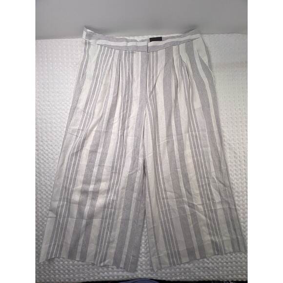 Worthington Women's Cropped Wide Leg Striped Pants Pleated Size 16P Linen Blend - Picture 2 of 13